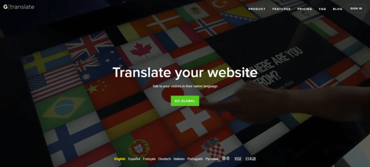 Página inicial do site GTranslate, um dos melhores plugins de tradução automática para WordPress